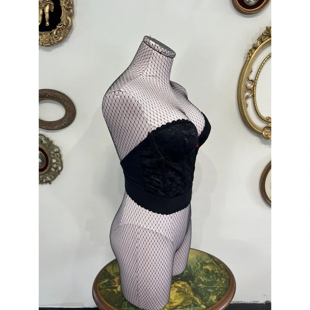 Vintage Carnival Black Lace Longline Strapless Bustier Bra Corset Top Size 36B